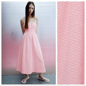 NWT. Zara Pink/White Gingham Midi Dress. Size XS.